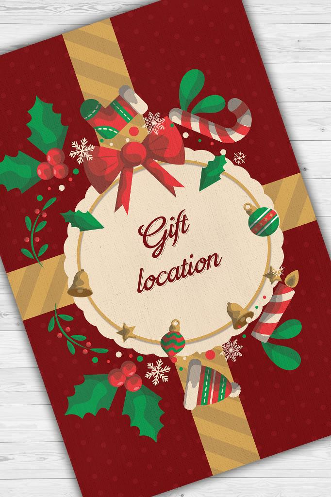 Hediye Noktası Kırmızı Renkli Geometrik Yeni Yıl Parti Halısı Yılbaşı Temalı Hediyelik Halıı