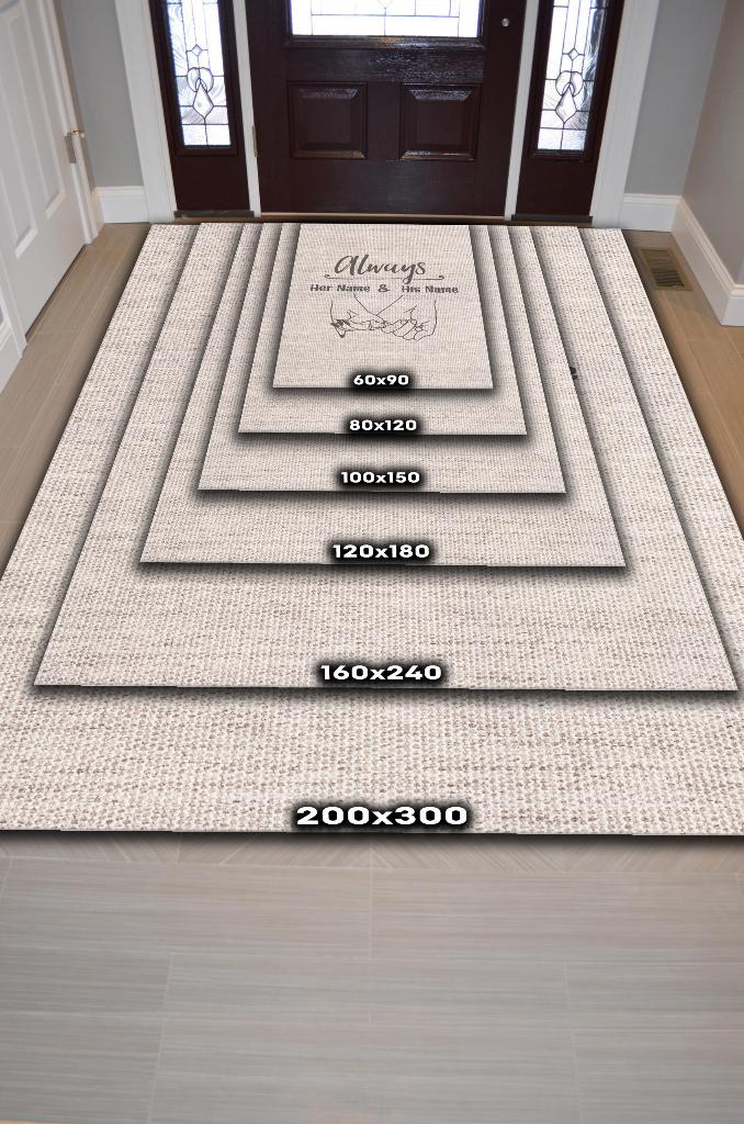Her Zaman Kişiye Özel Kişiselleştirilebilir Halı Bej Renk Hediyelik Sevgiliye Özel Halı