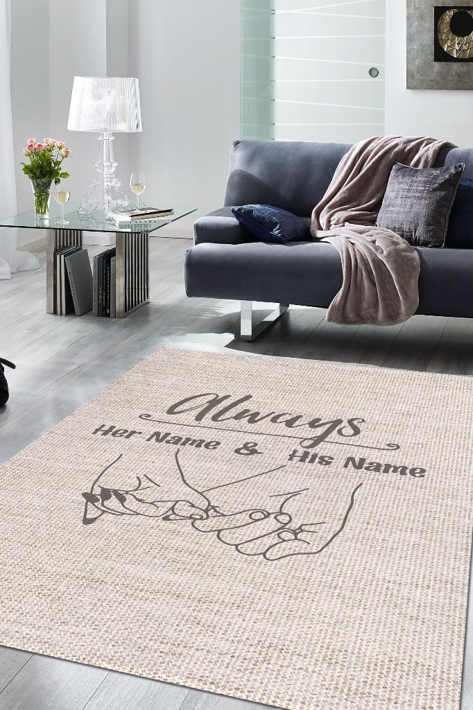 Her Zaman Kişiye Özel Kişiselleştirilebilir Halı Bej Renk Hediyelik Sevgiliye Özel Halı