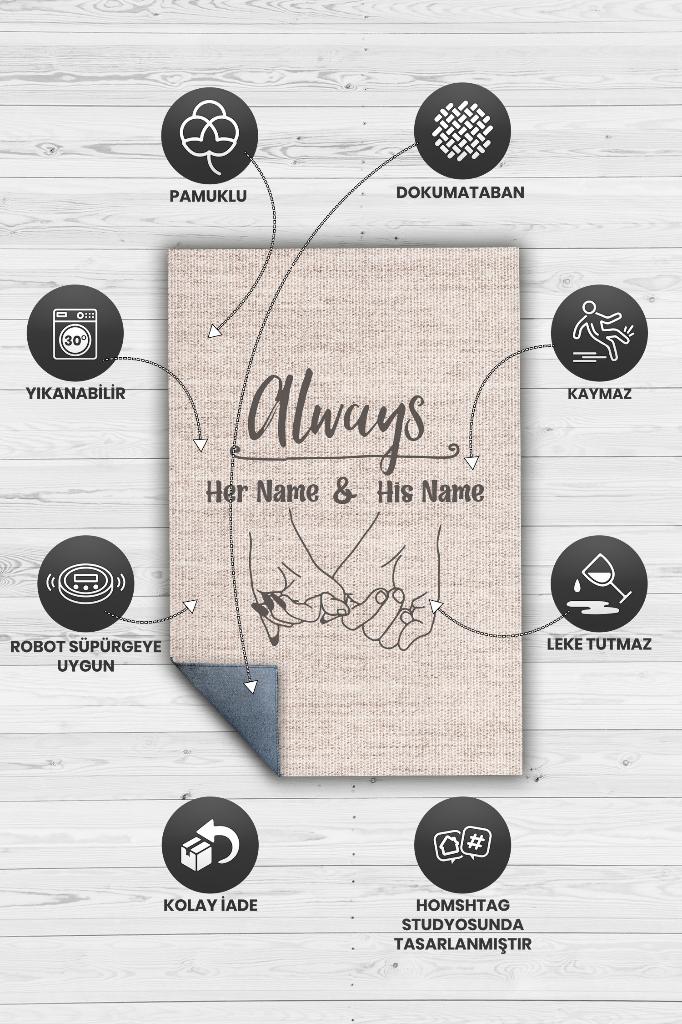 Her Zaman Kişiye Özel Kişiselleştirilebilir Halı Bej Renk Hediyelik Sevgiliye Özel Halı