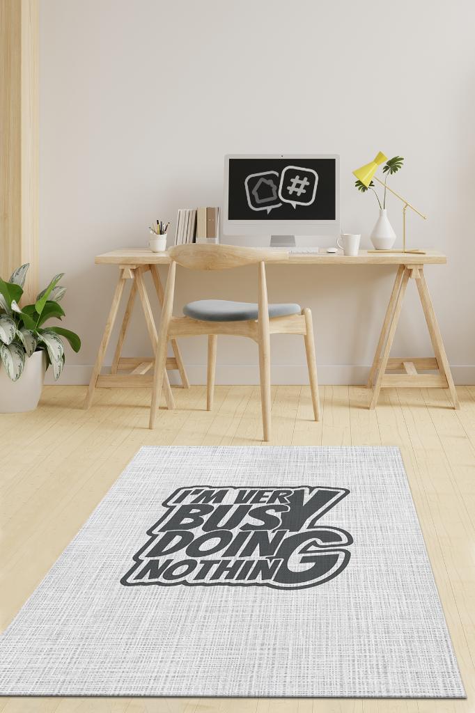 Açık Gri Ofis Halısı Pamuklu Dokuma Tabanlı Çalışma Odası Halısı Dekoratif Home Office Halı