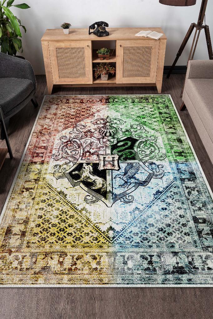 Hogwarts Binaları Harry Potter Desenli Halı Çok Renkli Halı Harry Potter Film Sever Halısı