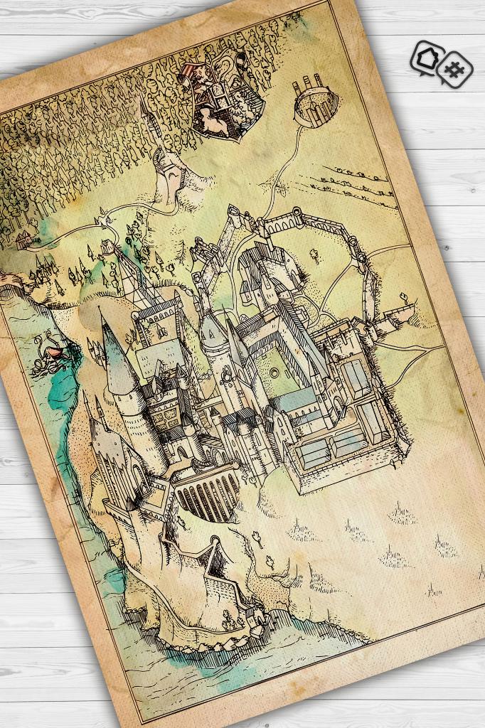 Hogwarts Haritası Bej Renk Harry Potter Halısı Çocuk Odası Halısı Bohem Tarzlı Film Halısı