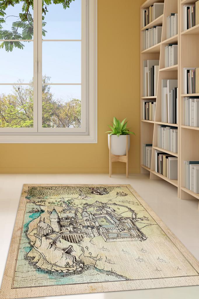 Hogwarts Haritası Bej Renk Harry Potter Halısı Çocuk Odası Halısı Bohem Tarzlı Film Halısı