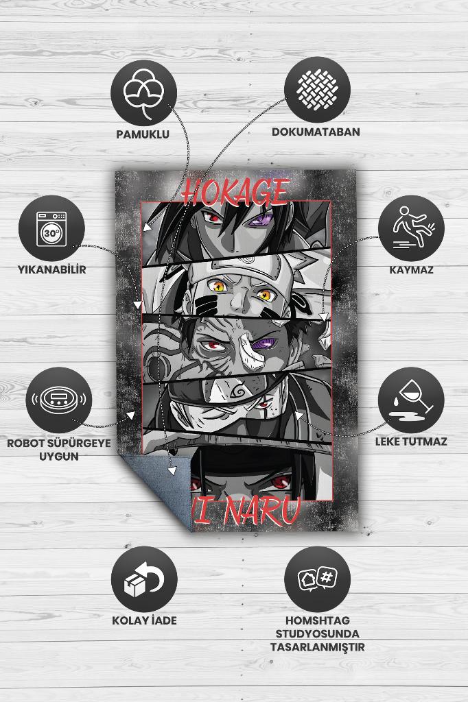 Hokage Oldum Siyah Beyaz Renkli Anime Halısı Modern Halı Dokuma Taban Anime Sever Halısı