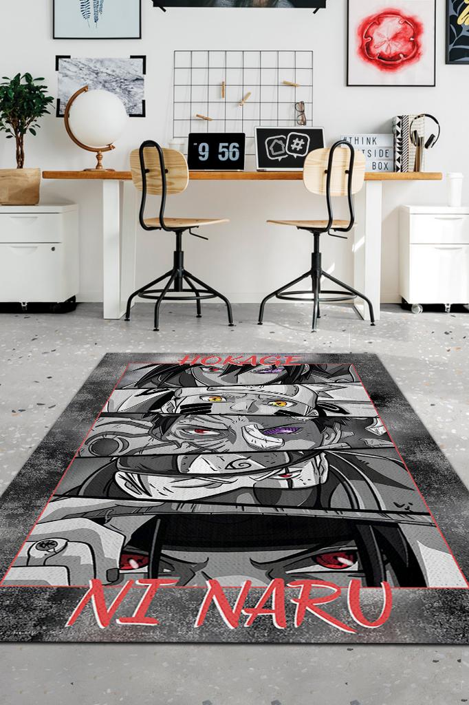 Hokage Oldum Siyah Beyaz Renkli Anime Halısı Modern Halı Dokuma Taban Anime Sever Halısı