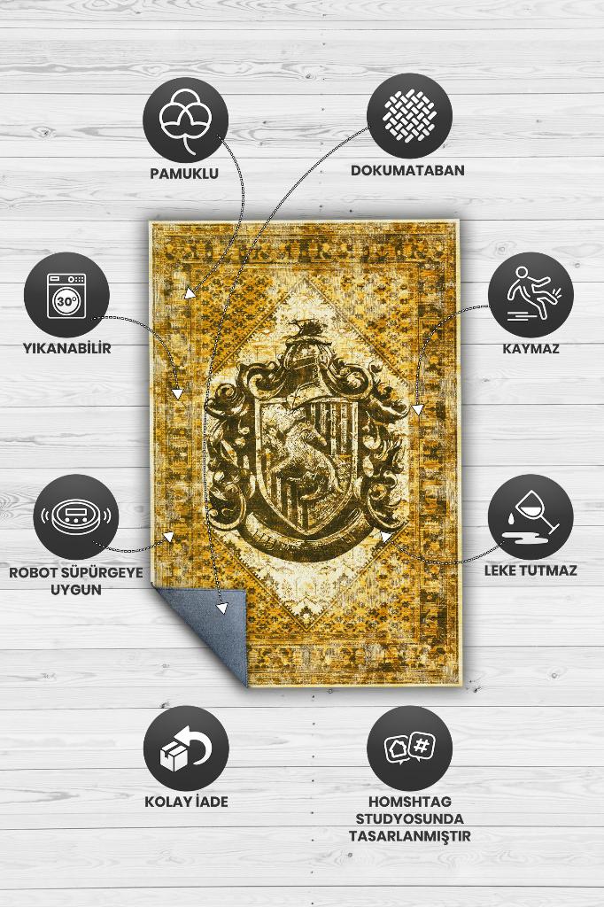 Hufflepuff Geleneksel Harry Potter Desenli Halı Çok Renkli Halı Harry Potter Film Halısı