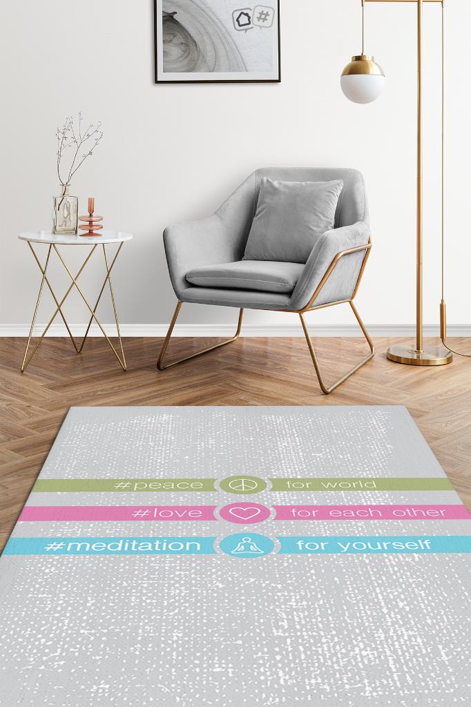 Huzur Aşk Meditasyon Gri Halı Meditasyon Halısı Özel Tasarım Halı Hediyelik Halı