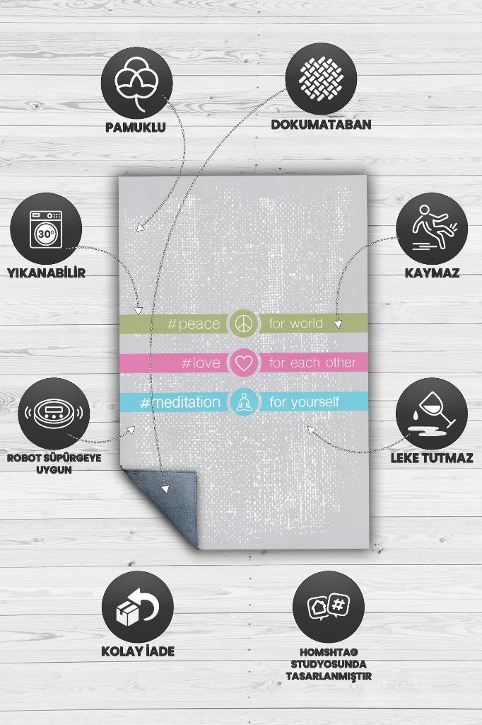 Huzur Aşk Meditasyon Gri Halı Meditasyon Halısı Özel Tasarım Halı Hediyelik Halı