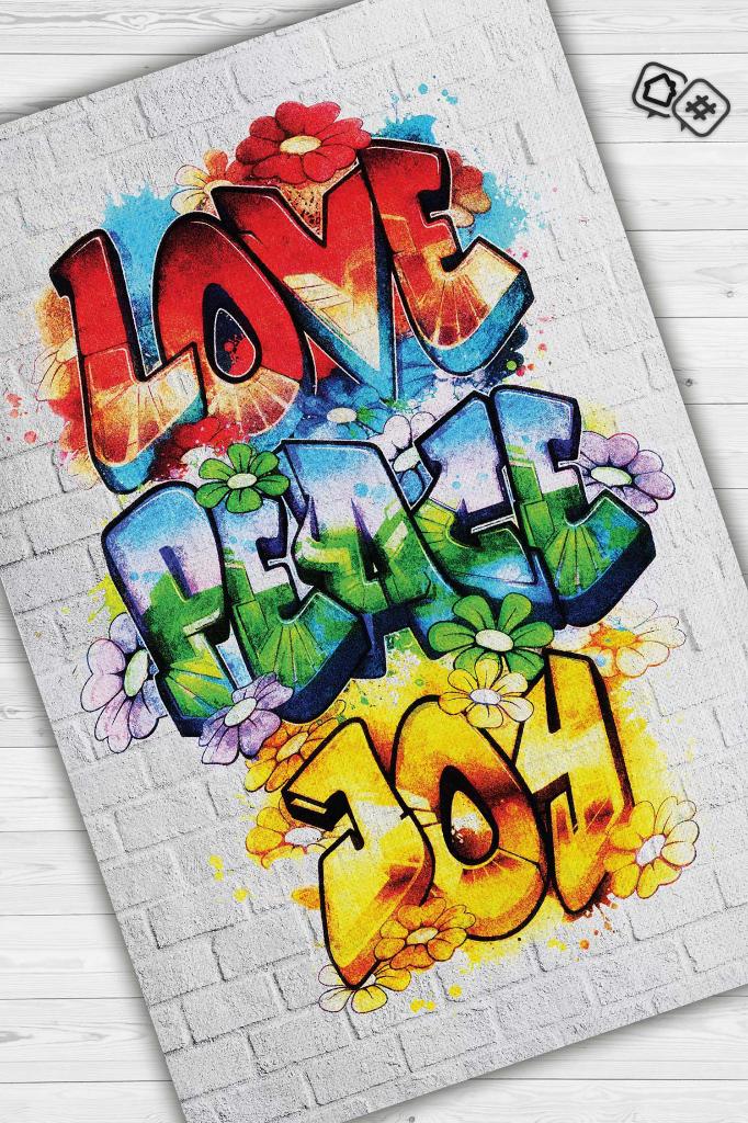 Huzur ve Keyif Çok Renkli Genç Odası Halısı Dokuma Tabanlı Dekoratif Graffiti Halısı
