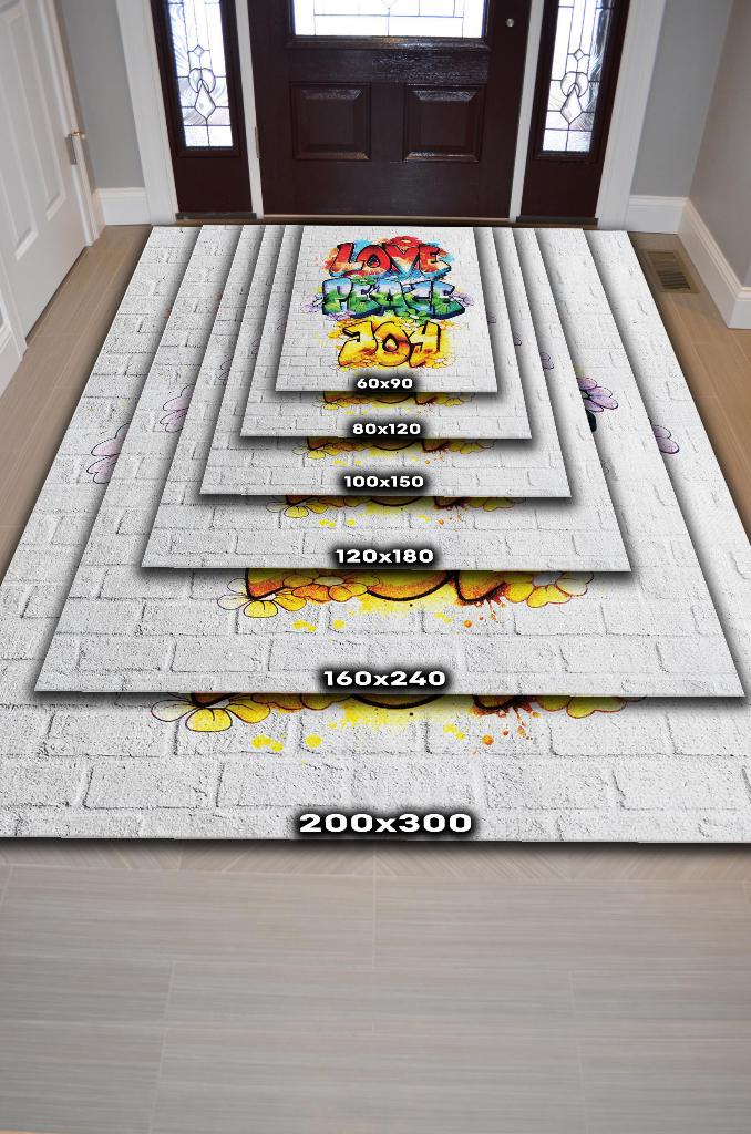 Huzur ve Keyif Çok Renkli Genç Odası Halısı Dokuma Tabanlı Dekoratif Graffiti Halısı