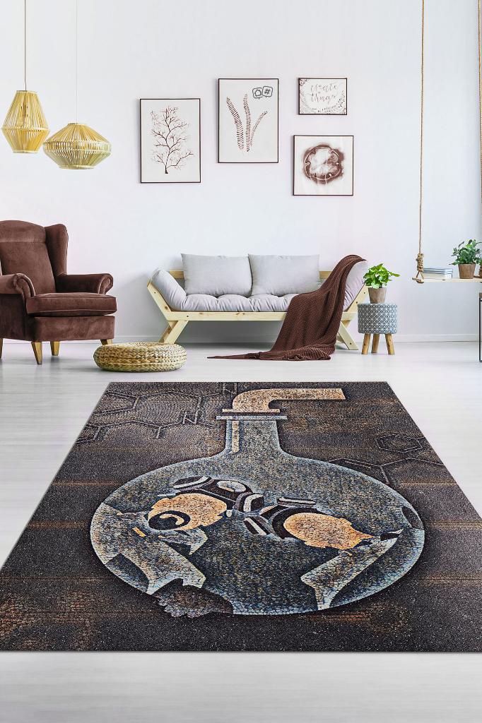 İçeriden Bakış Film Desenli Breaking Bad Film Halısı Koyu Renk Geometrik Film Serisi Halı