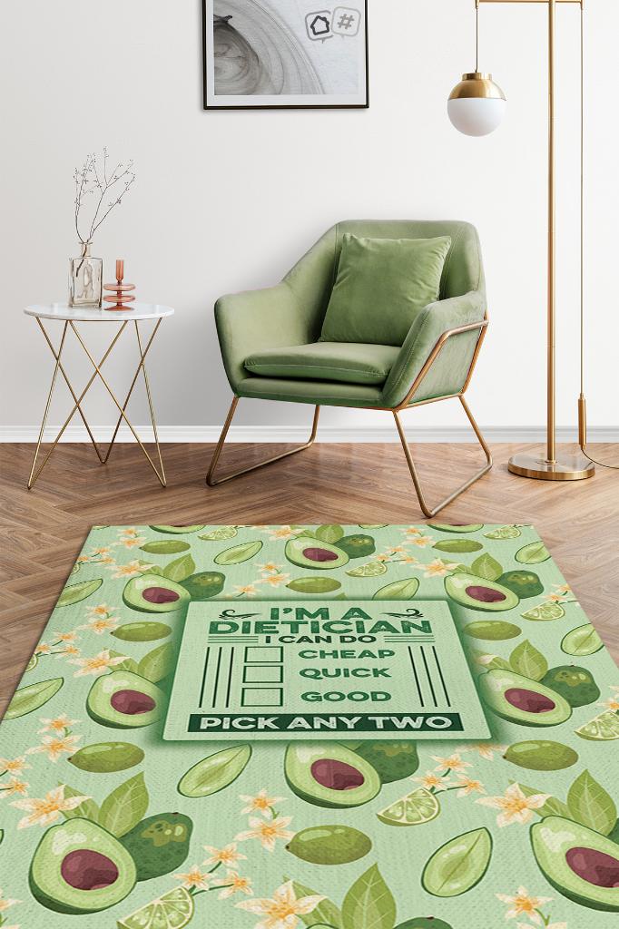 İkisini Seç Yeşil Renk Halı Minimal Diyetisyen Ofisine Halı Diyetisyen Temalı Hediye Halı