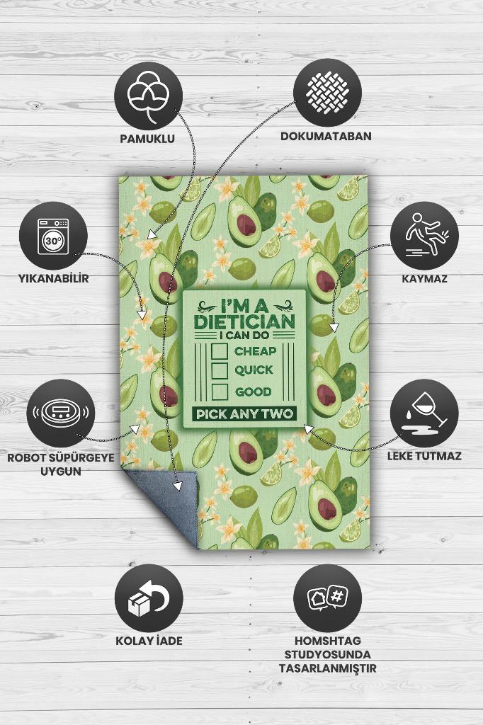 İkisini Seç Yeşil Renk Halı Minimal Diyetisyen Ofisine Halı Diyetisyen Temalı Hediye Halı