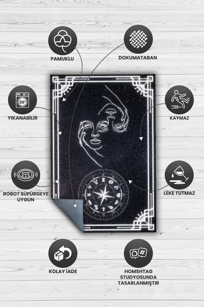 İkizler Burcu Astroloji Temalı Halı Burç Halısı İkizler Burcuna Hediye Halı Siyah Renk Halı