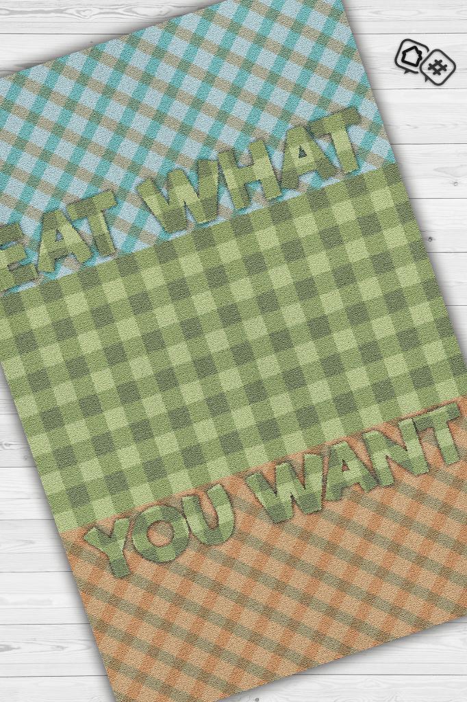 İstediğini Ye Çok Renkli Mutfak Halısı Yazılı Dekoratif Halı Geometrik Mutfak Temalı Halısı