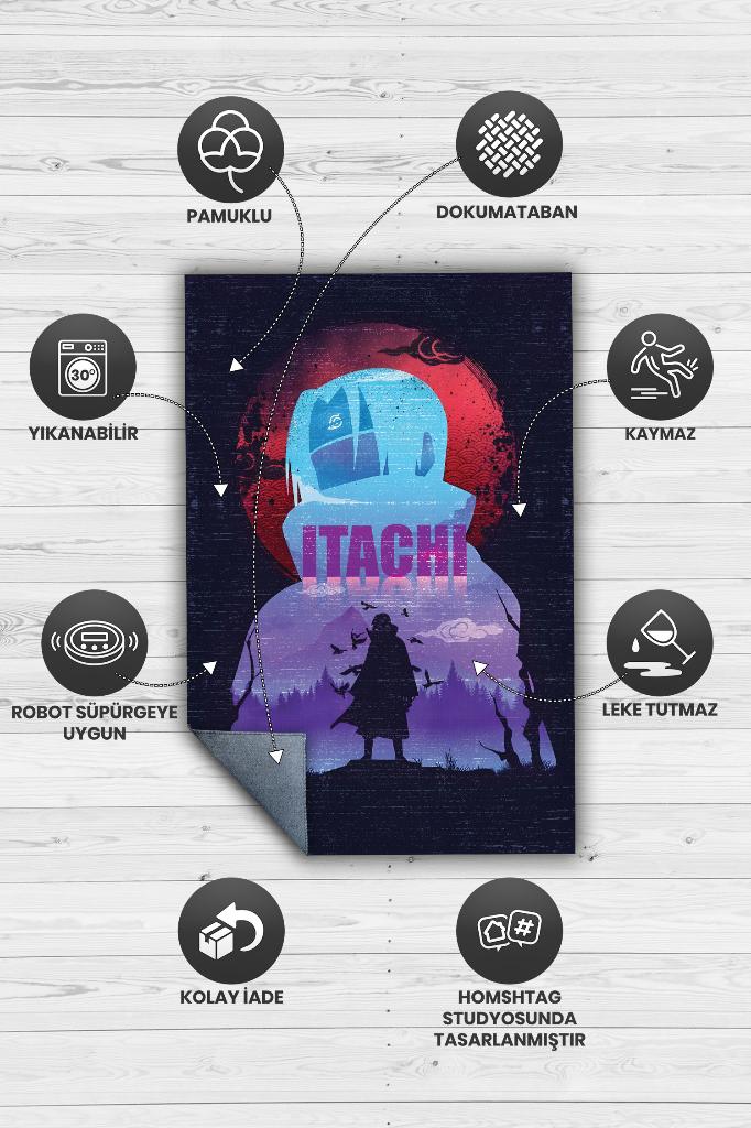 Itachi Çok Renkli Halı Modern Halı Desenli Anime Sever Halı Hediyelik Halı