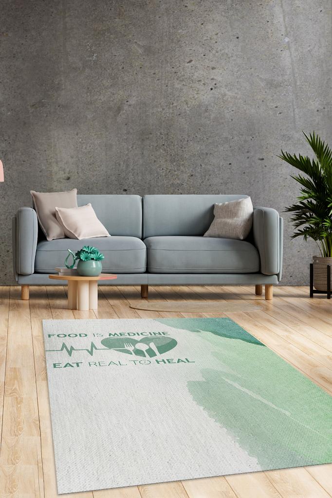 İyi Ye İyi Ol Yeşil Renk Halı Minimal Diyetisyen Ofisine Diyetisyen Temalı Hediye Halı