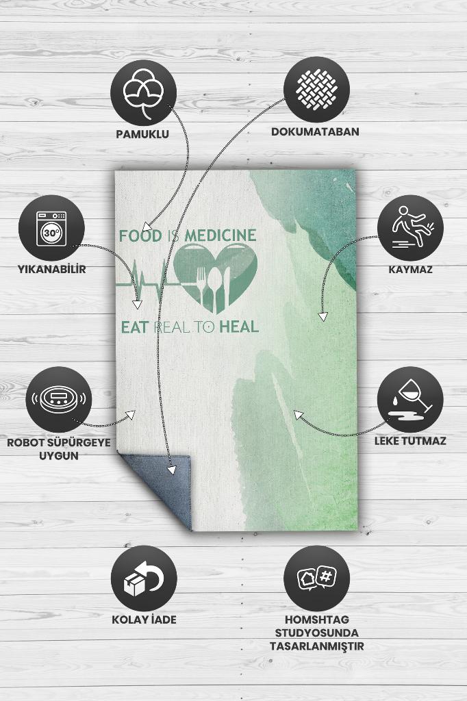 İyi Ye İyi Ol Yeşil Renk Halı Minimal Diyetisyen Ofisine Diyetisyen Temalı Hediye Halı