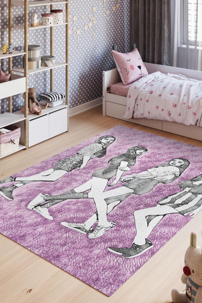 J,J,L,R Çok Renkli Genç Kız Odası Halısı Moder Halı Pembe Renk Kpop Sever Müzik Halısı