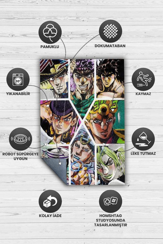Jojo Çok Renkli Anime Halısı Modern Dokuma Taban Anime Sever Halısı Hediyelik Anime Halısı
