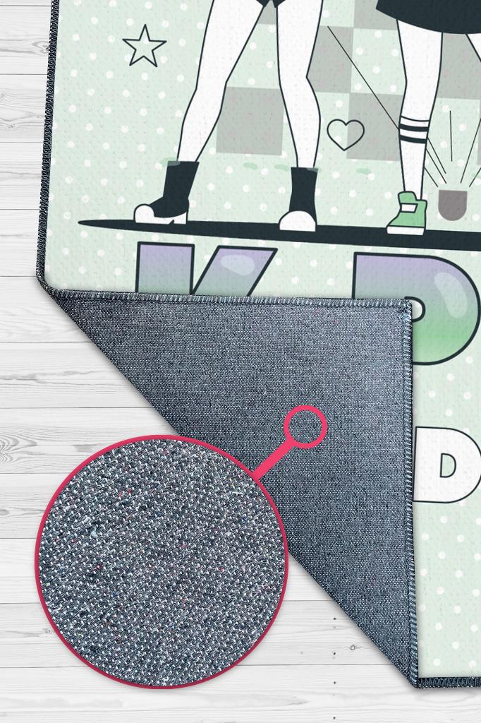 K-pop Bağımlısı Yeşil Renkli Puantiyeli Kpop Halısı Modern Müzik Sever Genç Odası Halısı