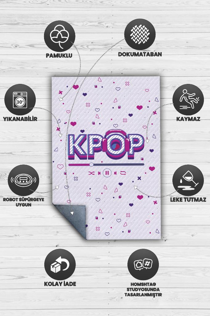 K-pop Çalar Mor Renkli Halı Genç Odası Halısı Modern Hediyelik Kpop Sever Halısı Kpop Halı