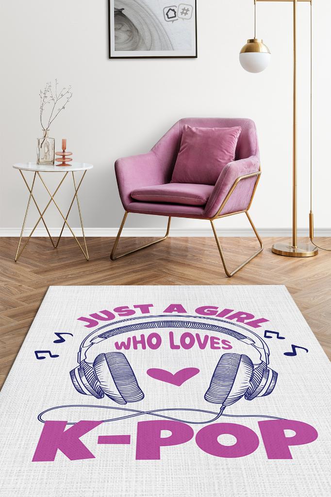K-pop Seven Bir kız Pembe Beyaz Halı Genç Kız Odası Halısı Kpop Sever Hediyelik Halı