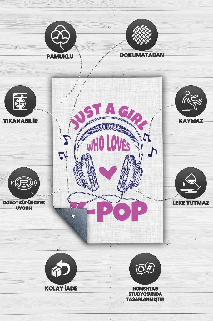 K-pop Seven Bir kız Pembe Beyaz Halı Genç Kız Odası Halısı Kpop Sever Hediyelik Halı