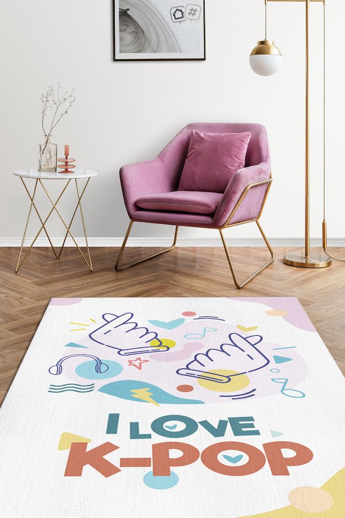 K-popu Seviyorum Açık Renkli Halı Genç Kız Odası Halısı Modern Kpop Sever Hediyelik Halı