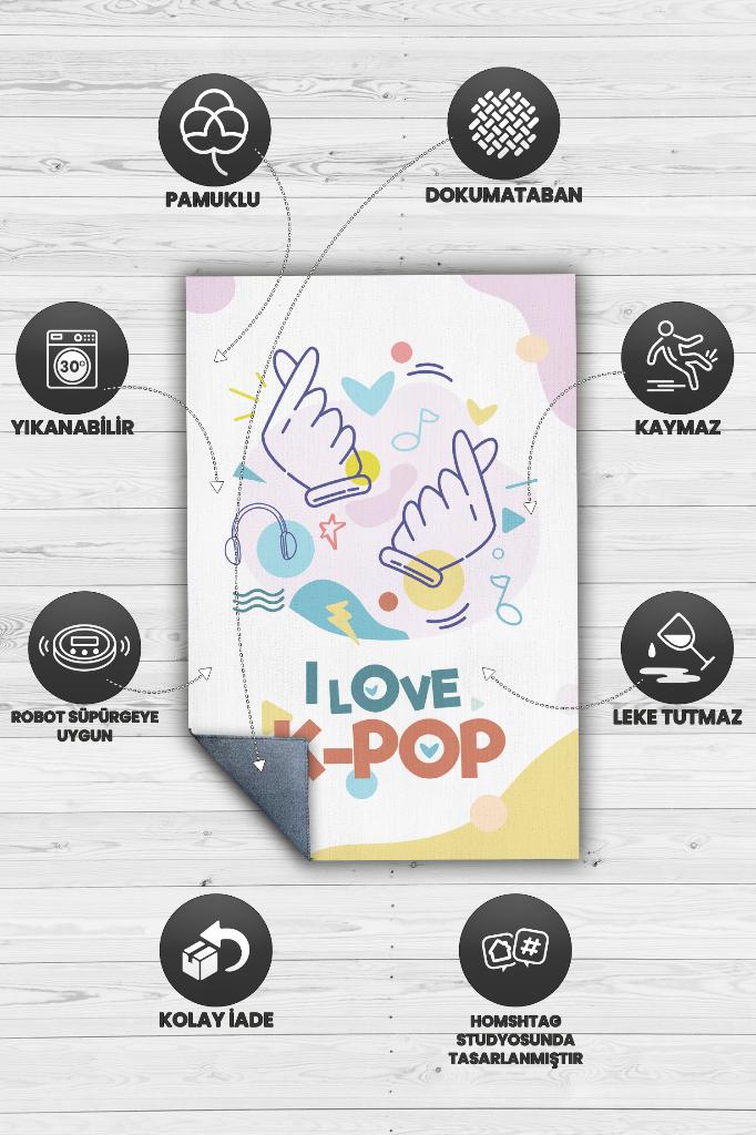 K-popu Seviyorum Açık Renkli Halı Genç Kız Odası Halısı Modern Kpop Sever Hediyelik Halı