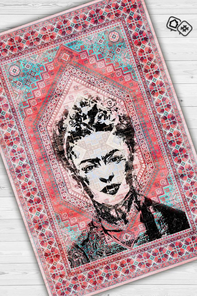 Kahlo Sanat Sever Halısı Çok Renkli Halı Tablo Temalı Halı Sanat Halısı Etnik Desenli Halı