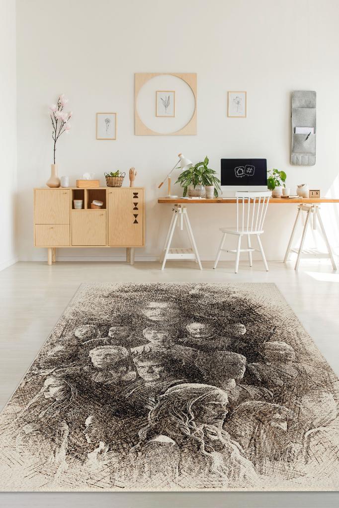 Kahramanlar Film Desenli Halı Game Of Thrones Film Halısı Bej Renk Dokulu Film Serisi Halı