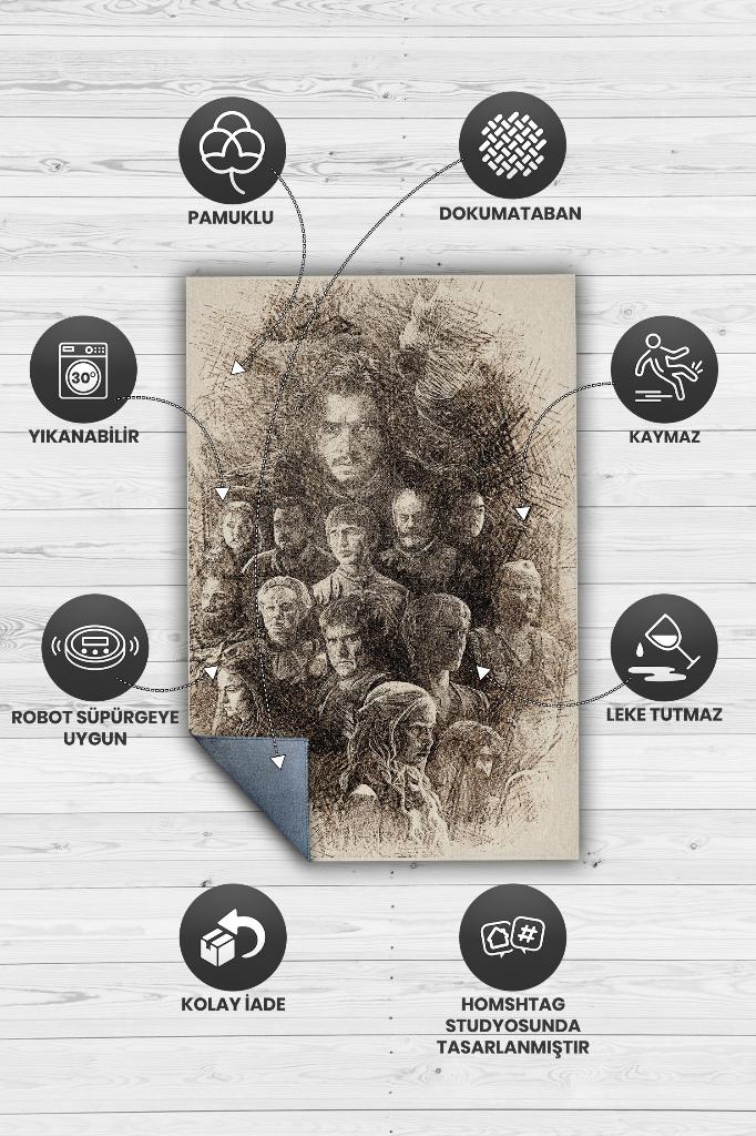 Kahramanlar Film Desenli Halı Game Of Thrones Film Halısı Bej Renk Dokulu Film Serisi Halı