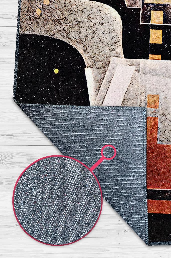 Kahve Evreni Geometrik Kahve Sever Halısı Siyah Renkli Mutfak Halısı Dekoratif Salon Halısı