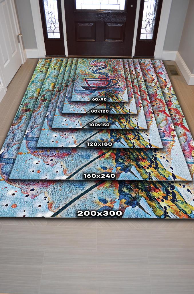 Kahve Tablosu Çok Renki Mutfak Halısı Kahve Fiğürlü Sanatsal Halı Modern Genç Odası Halısı