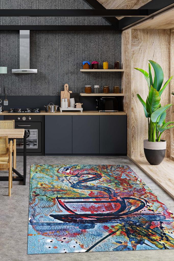 Kahve Tablosu Çok Renki Mutfak Halısı Kahve Fiğürlü Sanatsal Halı Modern Genç Odası Halısı