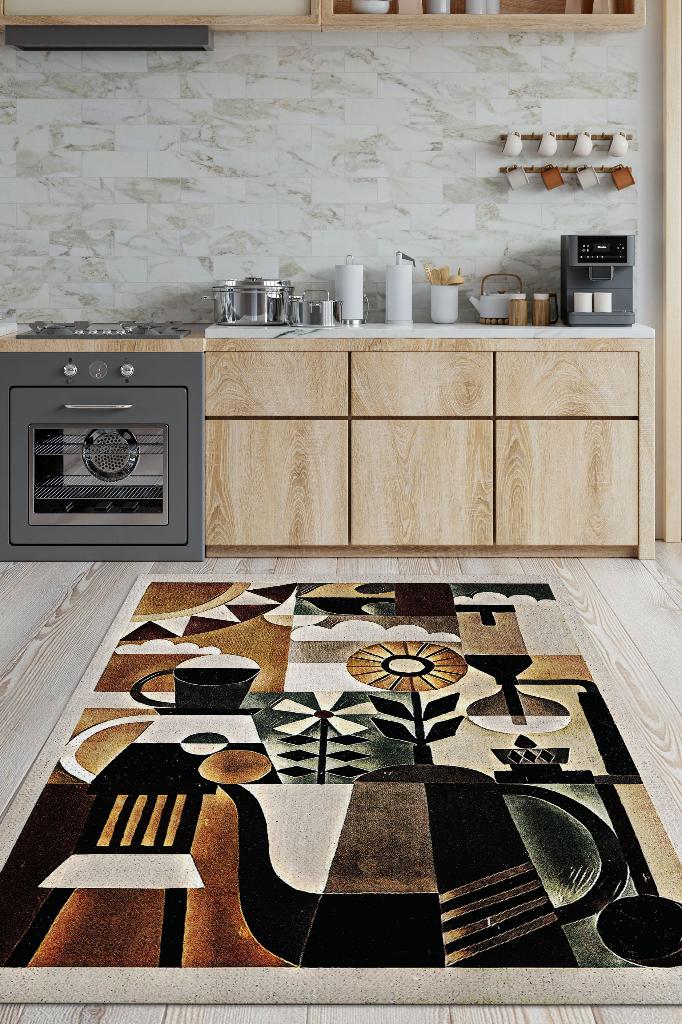 Kahveli Hayat Kahverengi Halı Geometrik Mutfak Halısı Dekoratif Halı Kahve Desenli Halı