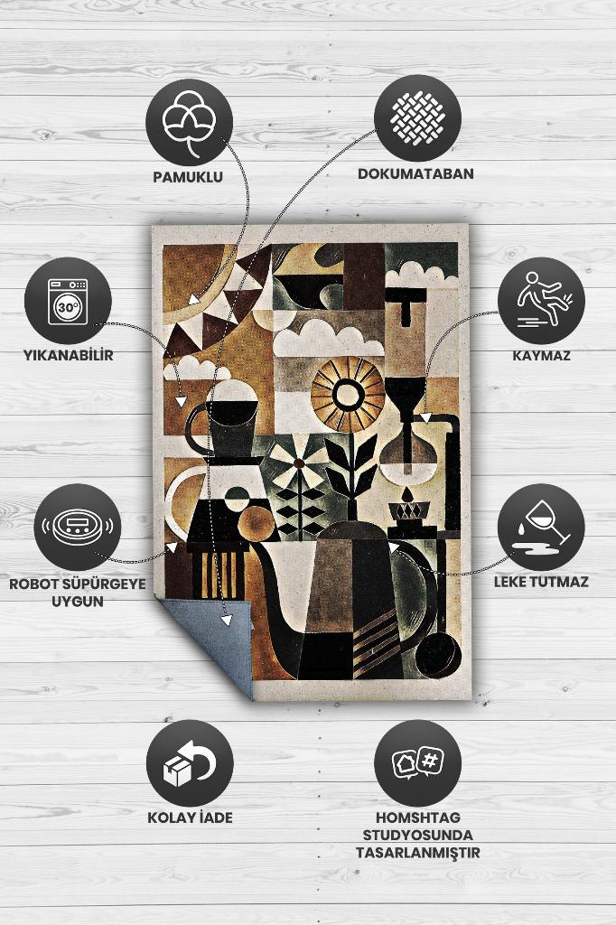 Kahveli Hayat Kahverengi Halı Geometrik Mutfak Halısı Dekoratif Halı Kahve Desenli Halı