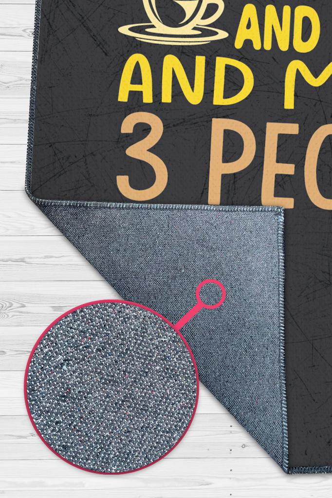 Kahvem ve Köpeğim Siyah Renkli Halı Modern Salon Halısı Köpek Figürlü Oturma Halısı