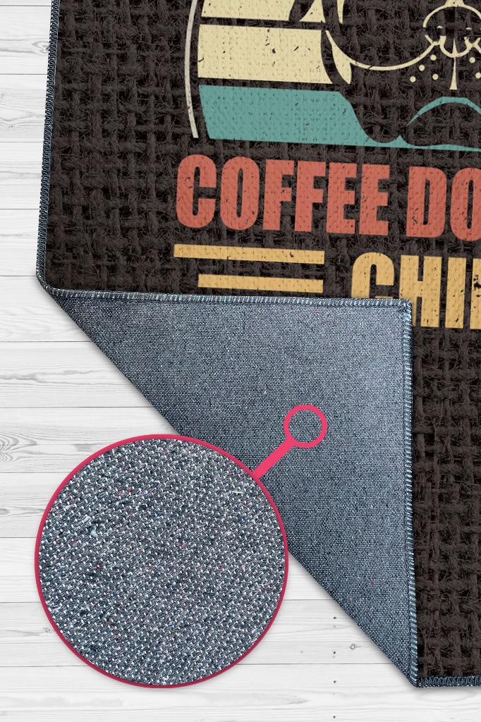 Kahven ve Köpeğinle Rahatla Kahverengi Halı Dekoratif Köpekli Halı Dokulu Salon Halısı