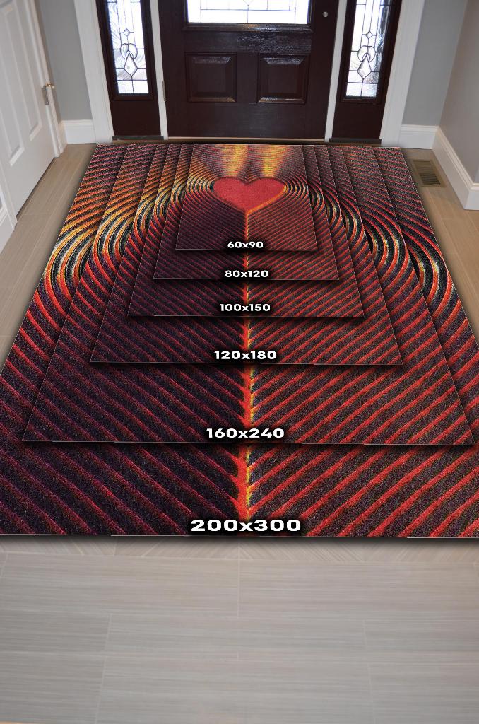 Kalbin Ritmi Kırmızı Renkli Halı Geometrik Salon Halısı Aşk Temalı Oturma Odası Halısı