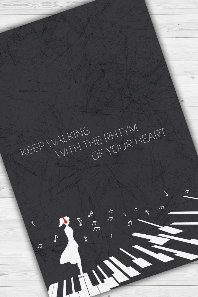 Kalbinin Ritmiyle Yürü Siyah Renkli Müzik Sever Halısı Art Müzik Halısı Piyanist Halısı