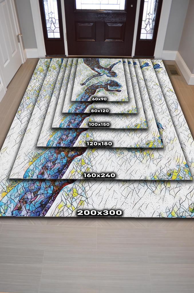 Kavuşma Geometrik Desenli Salon Halısı Çok Renkli Sevgi Halısı Aşk Temalı Sevgili Halısı