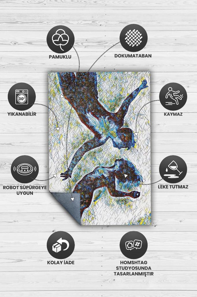 Kavuşma Geometrik Desenli Salon Halısı Çok Renkli Sevgi Halısı Aşk Temalı Sevgili Halısı