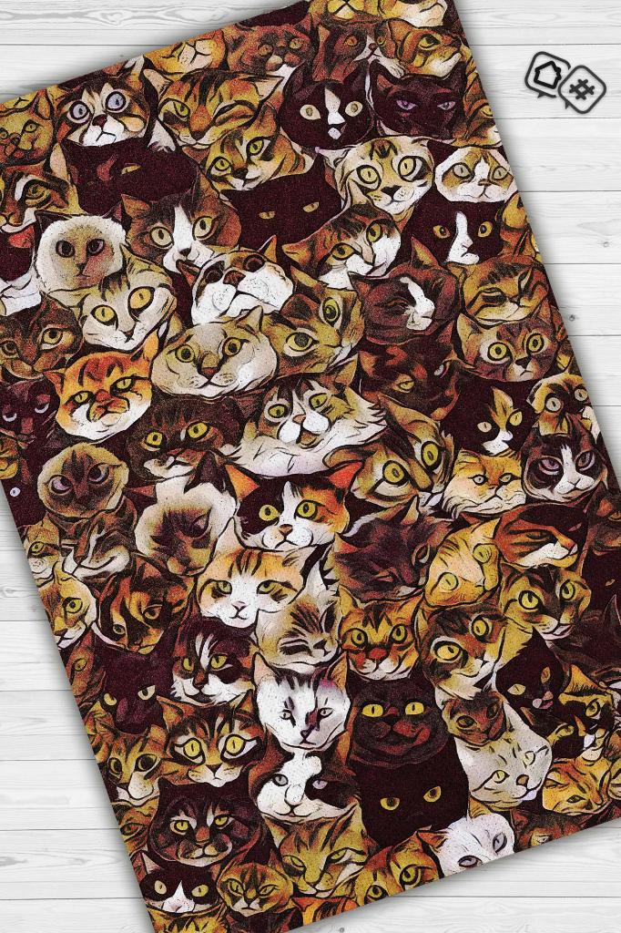 Kedi Kafası Kahverengi Halı Minimal Gen Odası Halısı Renkli Salon Halısı Kedili Halı