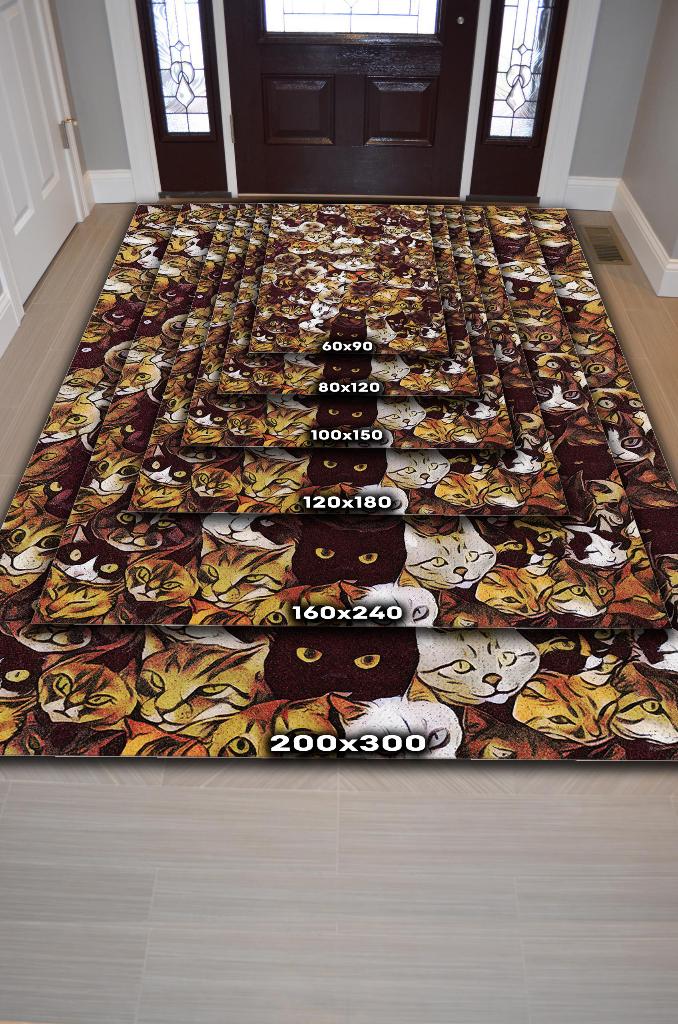 Kedi Kafası Kahverengi Halı Minimal Gen Odası Halısı Renkli Salon Halısı Kedili Halı