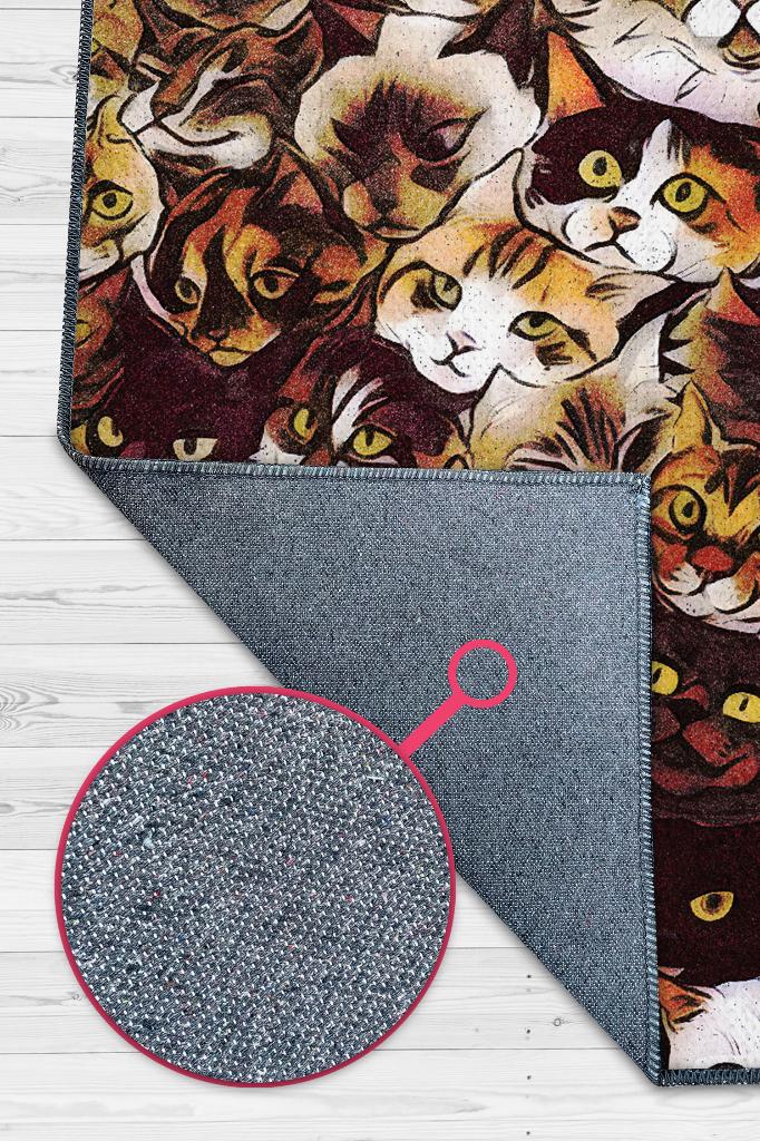 Kedi Kafası Kahverengi Halı Minimal Gen Odası Halısı Renkli Salon Halısı Kedili Halı