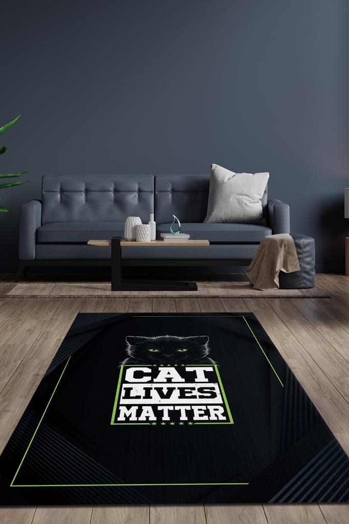 Kediler Önemlidir Koyu Renkli Halı Modern Genç Halısı Renkli Salon Halısı Kedi Sever Halısı