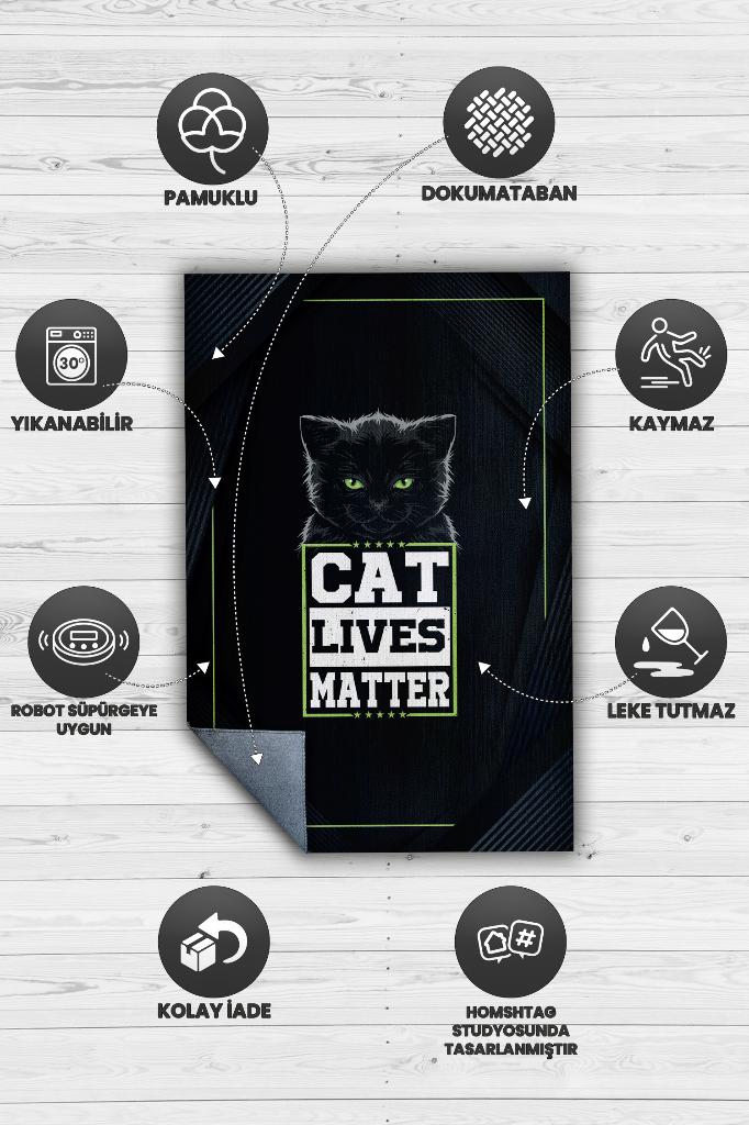 Kediler Önemlidir Koyu Renkli Halı Modern Genç Halısı Renkli Salon Halısı Kedi Sever Halısı